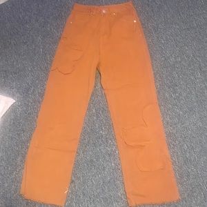 brown flower jeans